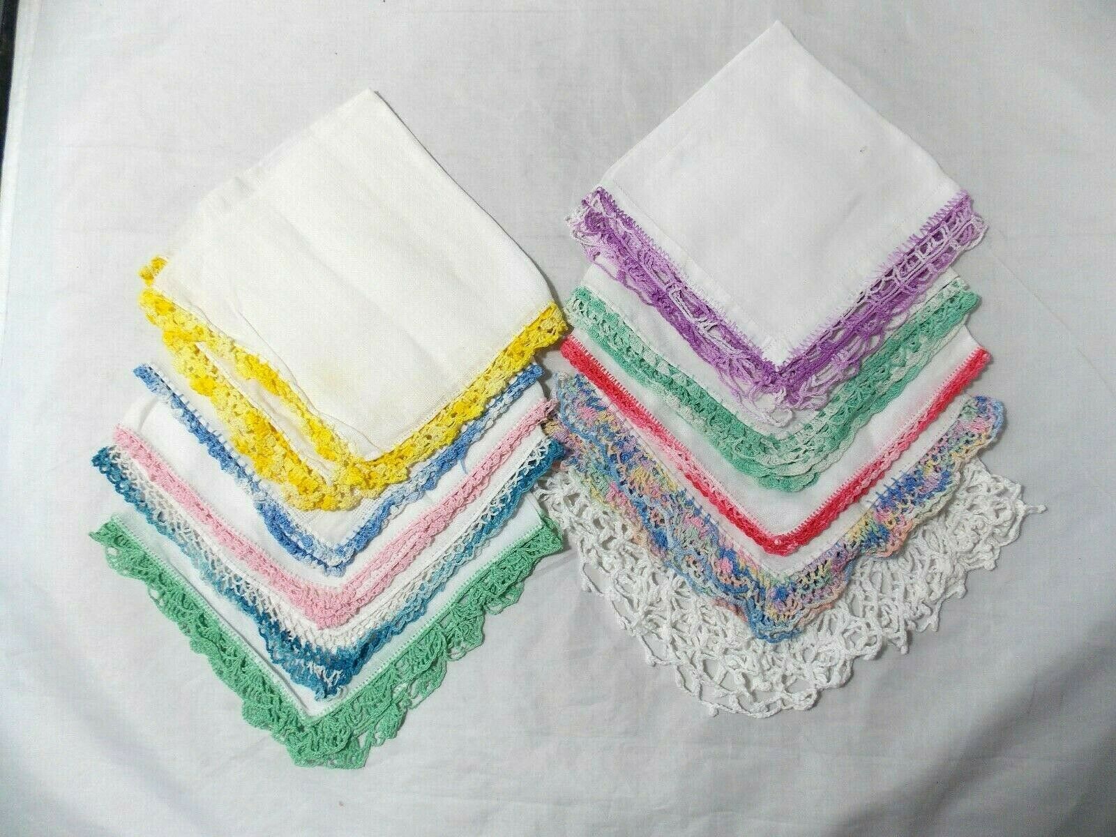 10 Thandkerchiefs Hankies All White With Crochet Edges