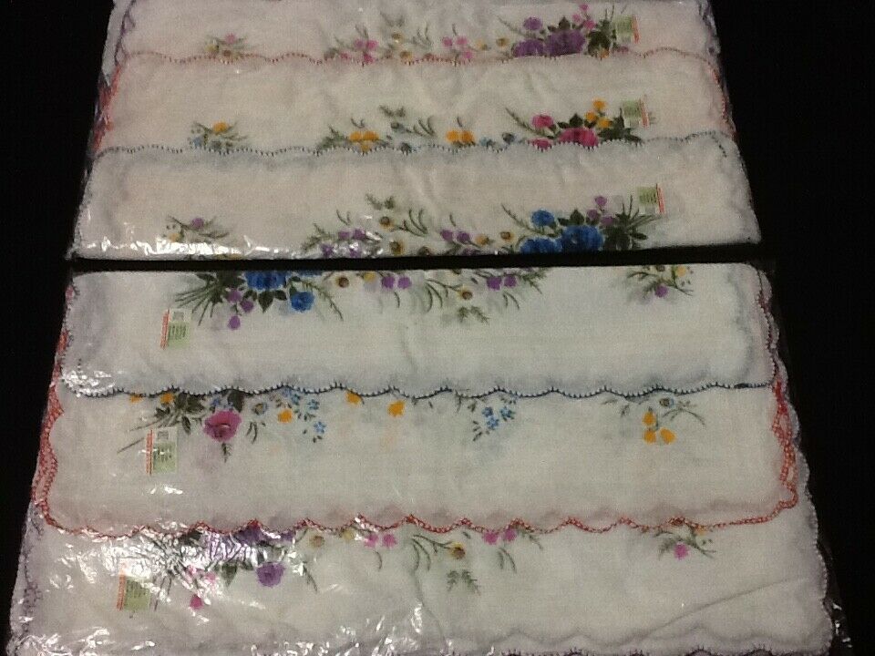 24 Ladies Handkerchiefs 100% Cotton Hankies Hankerchief Pocket Vintage Flower Bc