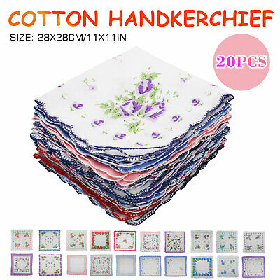 20x Vintage Floral Flowers Bird Handkerchief 100% Cotton Square Hanky Ladies New